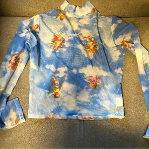 CUTE Sheer printed cropped top Size L